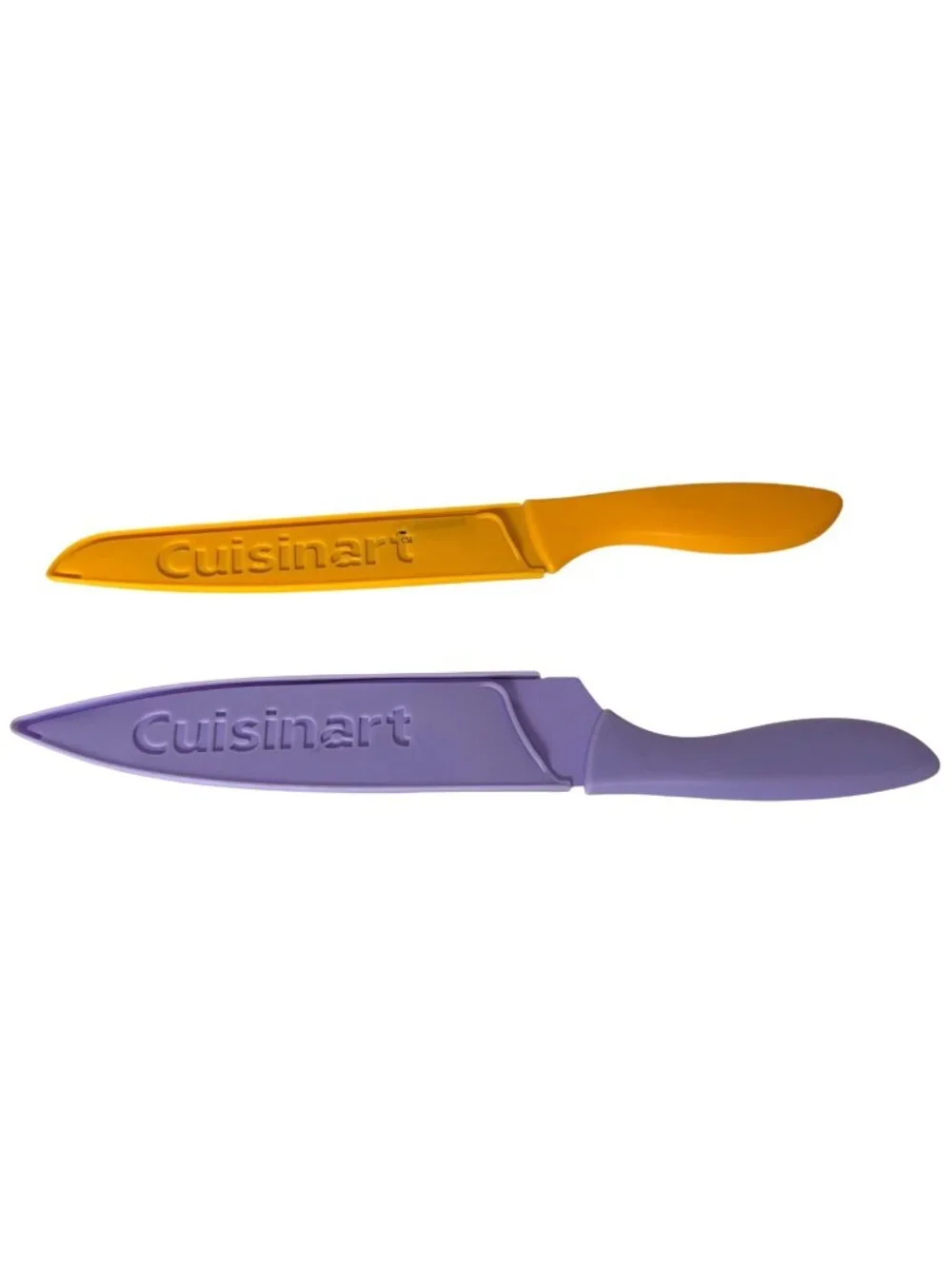 Cuisinart 2 Piece Knife Set Sheaths Purple Orange Stainless Serrated Chefs Knive